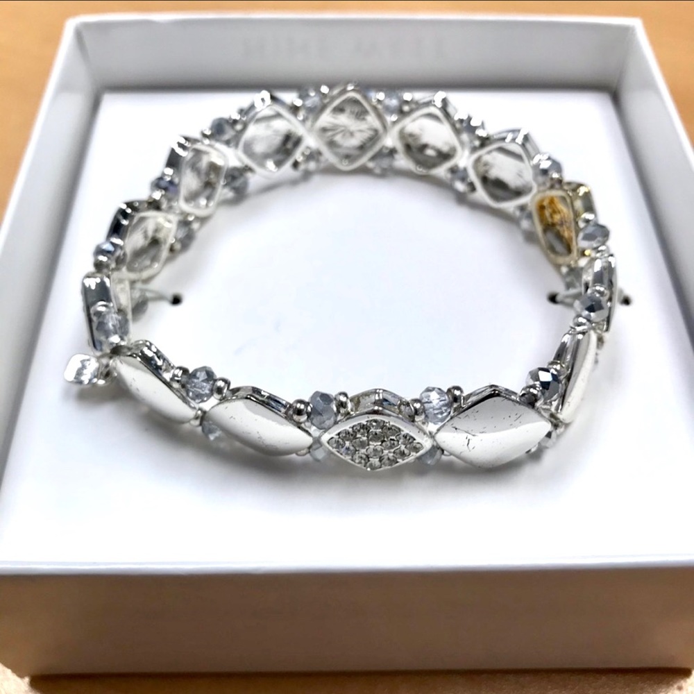 Nine West Crystal & Silver Toned Stretch Bracelet